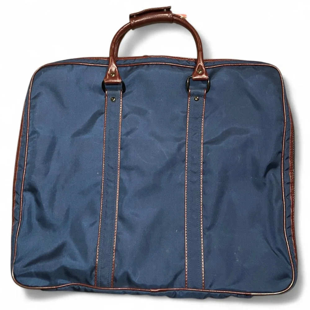 VTG Yves Saint Laurent Garment Suit Bag YSL Navy Blue Leather Travel USA GUC 90s